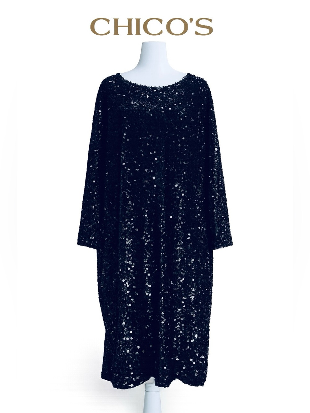 Chico’s Black Sequin Dress Oversized Party Cocktail